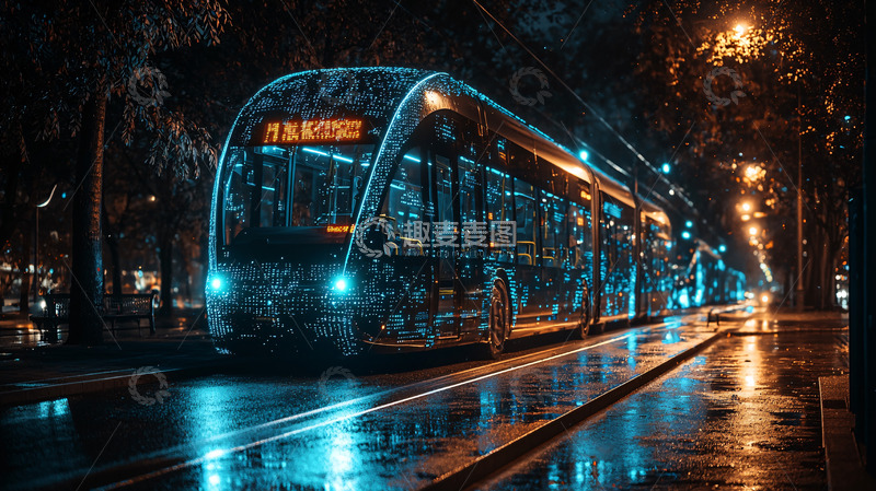 高清大图下载【趣麦麦图】夜晚电车