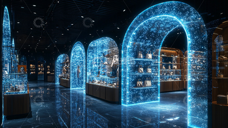 高清大图下载【趣麦麦图】蓝色水晶拱门展柜