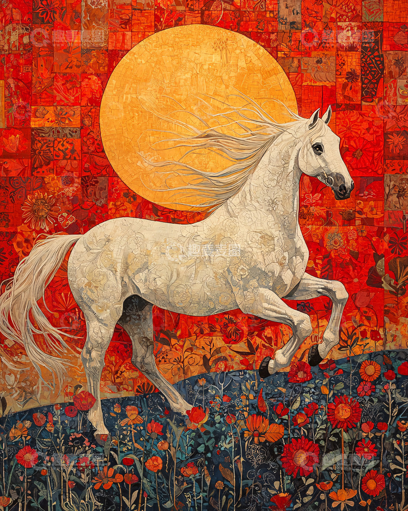高清大图下载【趣麦麦图】奔腾的白马与红日