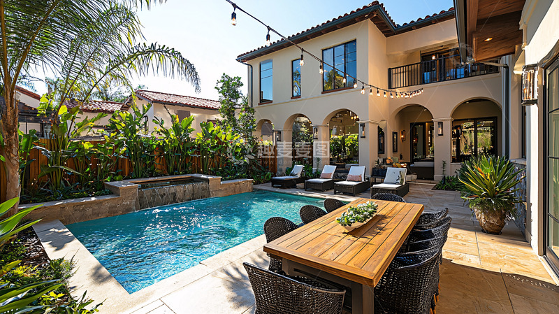 高清大图下载【趣麦麦图】别墅后院泳池景观