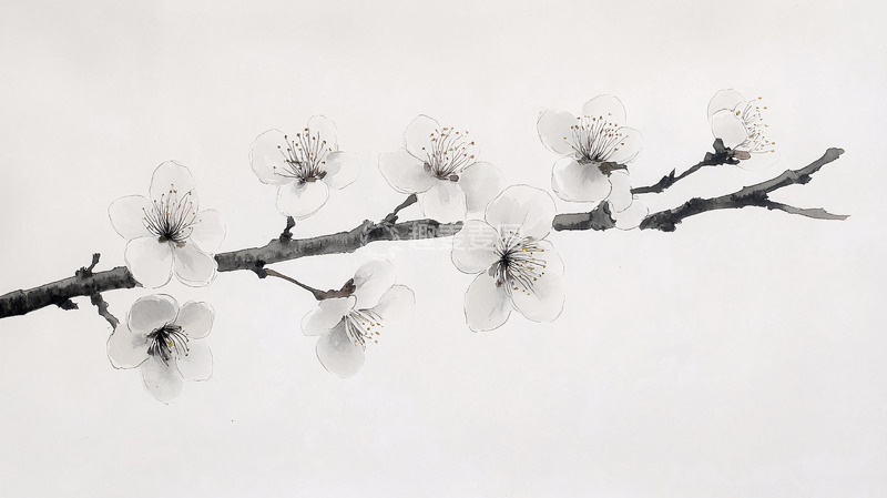 高清大图下载【趣麦麦图】水墨画梅花枝条