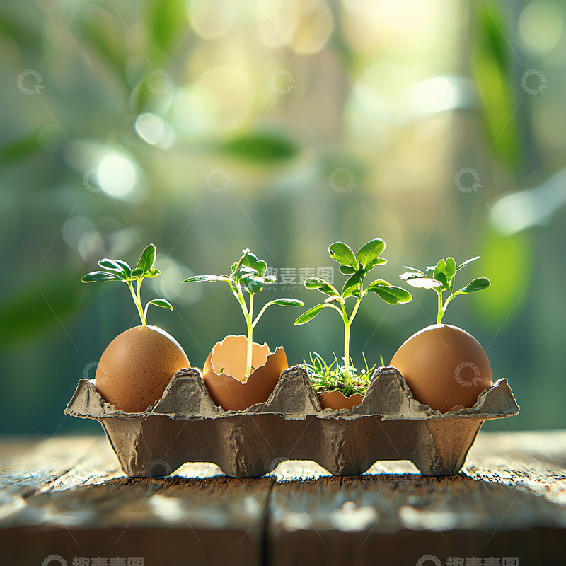 高清大图下载【趣麦麦图】-鸡蛋壳里的小树苗