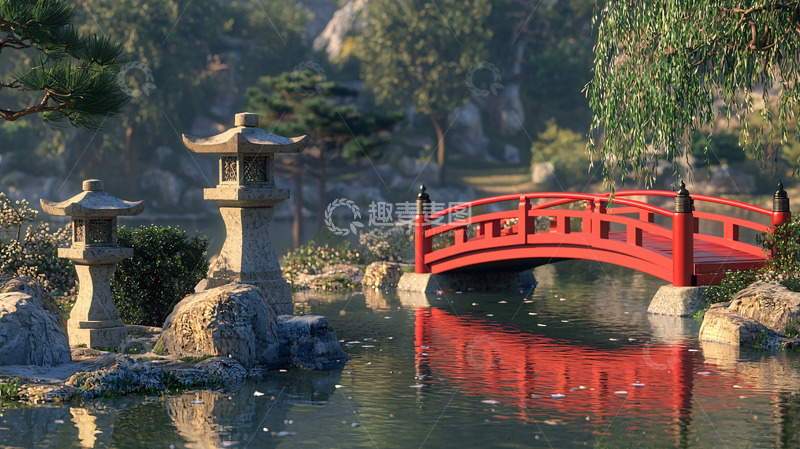 高清大图下载【趣麦麦图】中式园林红桥