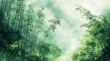 雾气朦胧的竹林小径