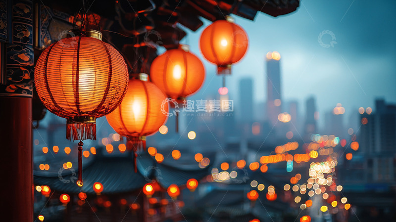 高清大图下载【趣麦麦图】中式灯笼夜景
