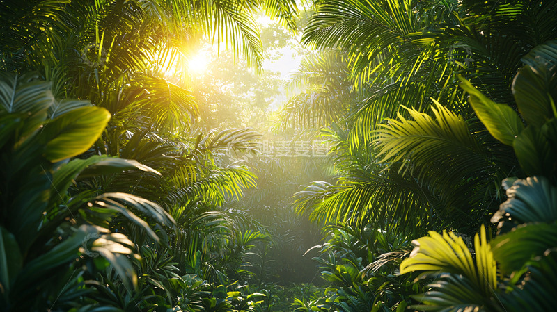 高清大图下载【趣麦麦图】热带雨林阳光透过树叶