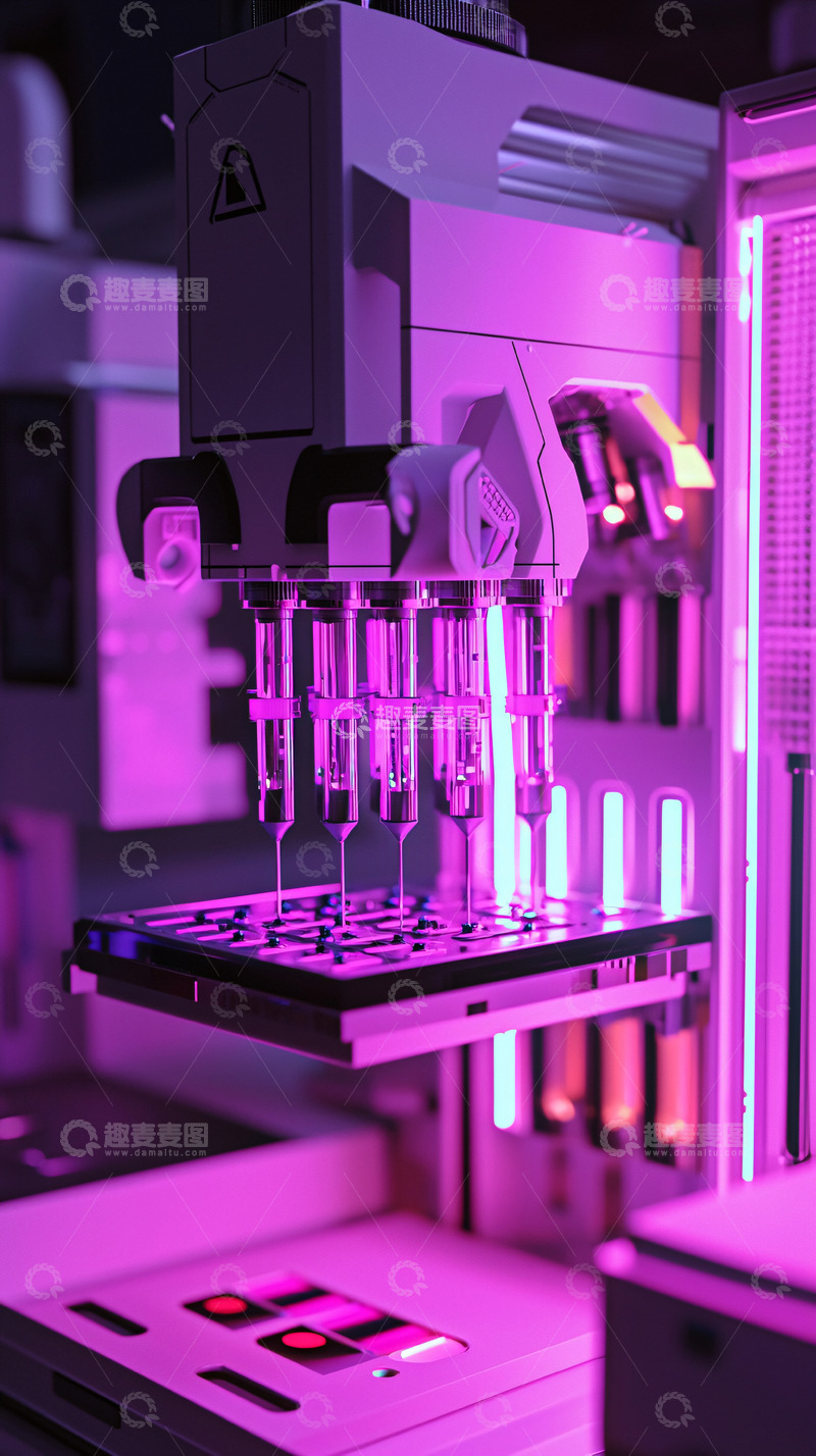 高清大图下载【趣麦麦图】紫色灯光下的精密仪器