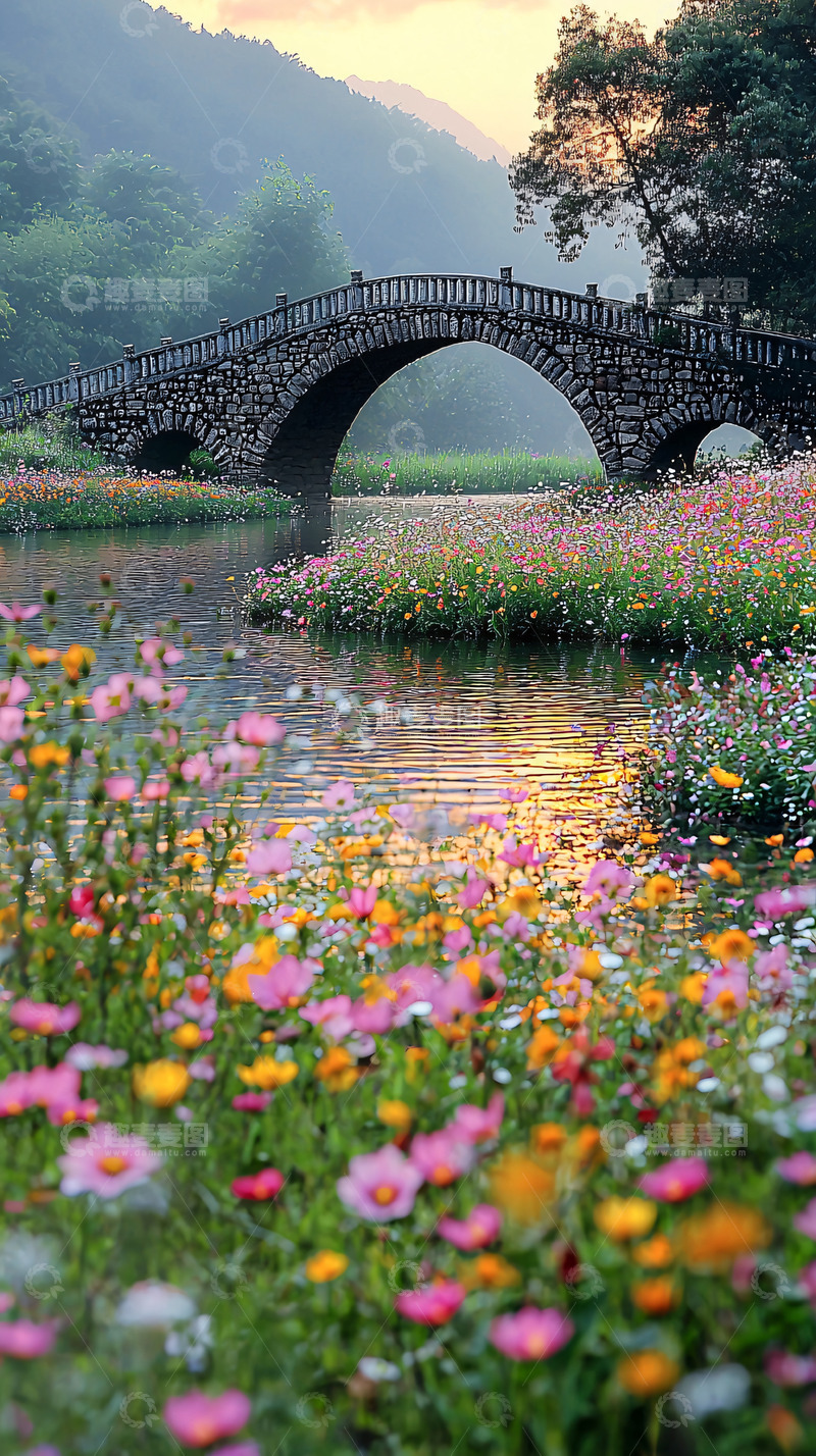 高清大图下载【趣麦麦图】花桥流水如画的风景