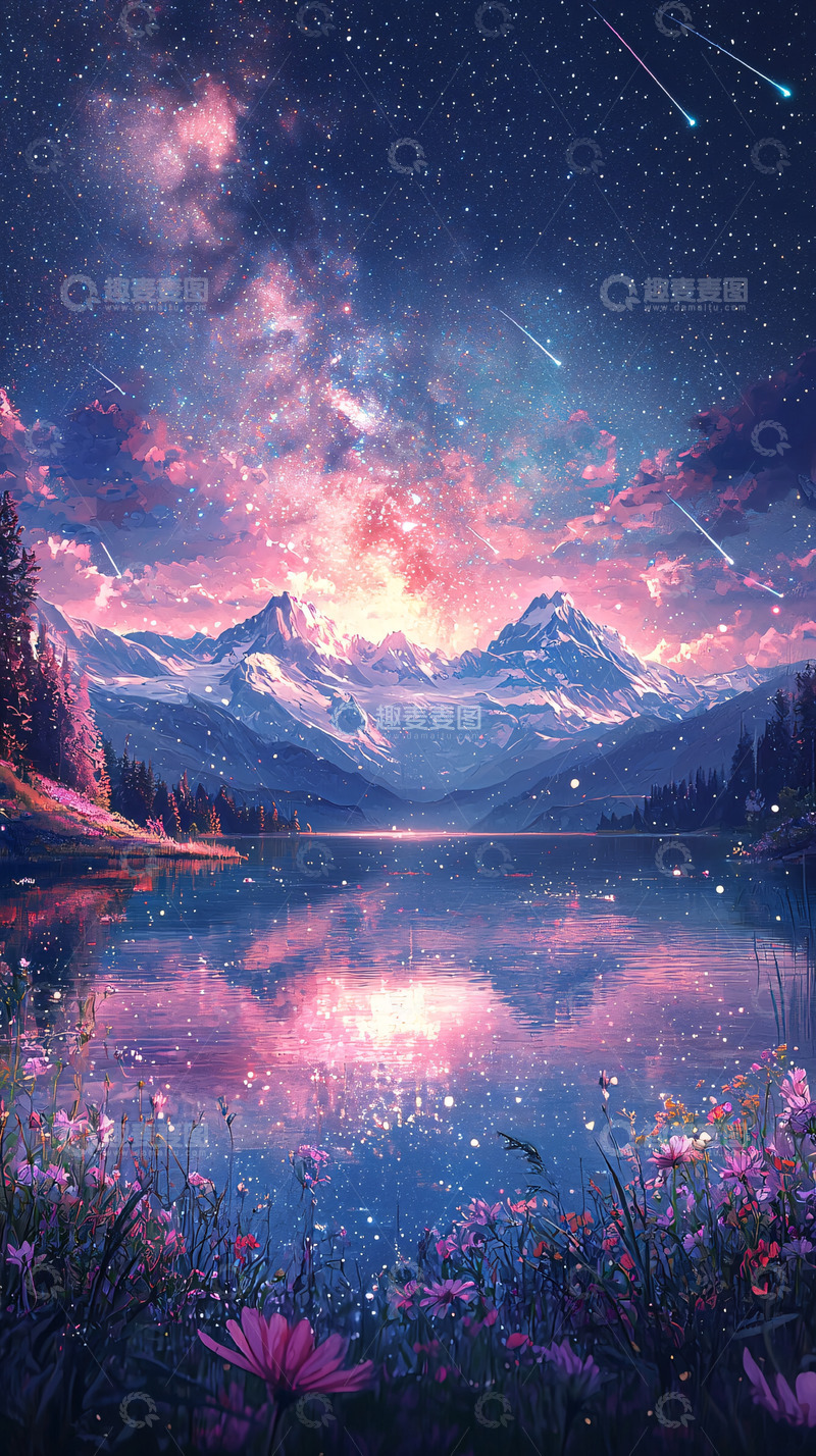 高清大图下载【趣麦麦图】梦幻星空山脉湖泊