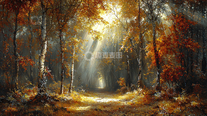 高清大图下载【趣麦麦图】秋日阳光穿透树林小路