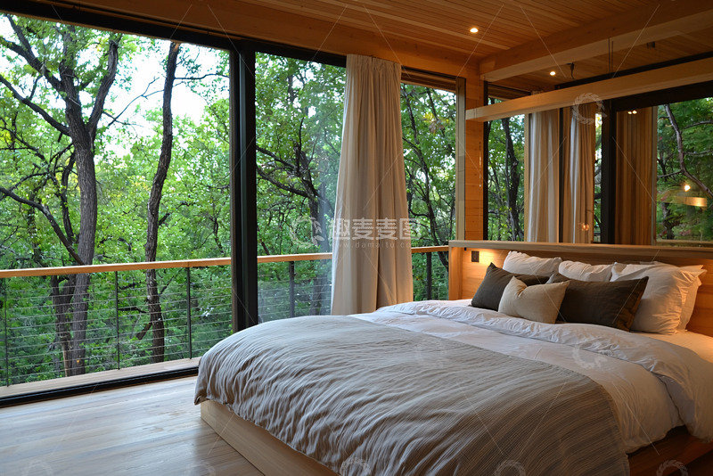 高清大图下载【趣麦麦图】森林小屋里的卧室