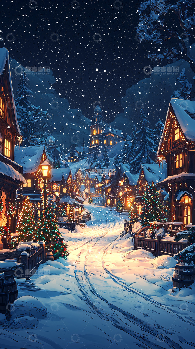 高清大图下载【趣麦麦图】下雪的圣诞小镇