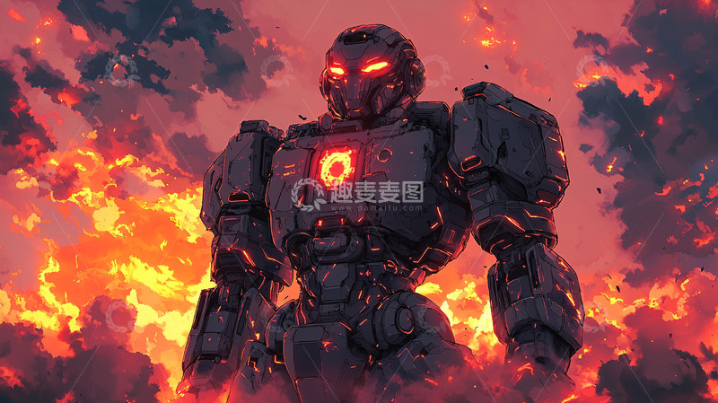 高清大图下载【趣麦麦图】火焰中钢铁巨人