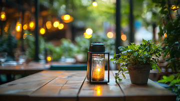 温暖灯光下的木桌静物