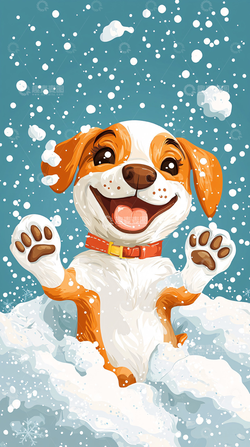 高清大图下载【趣麦麦图】可爱的小狗玩雪