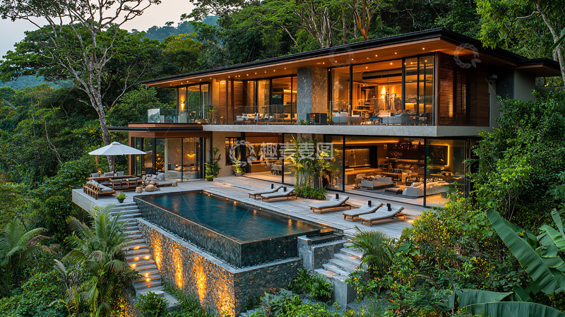 高清大图下载【趣麦麦图】山林别墅夜景