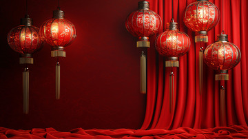 红色灯笼和红色幕布背景