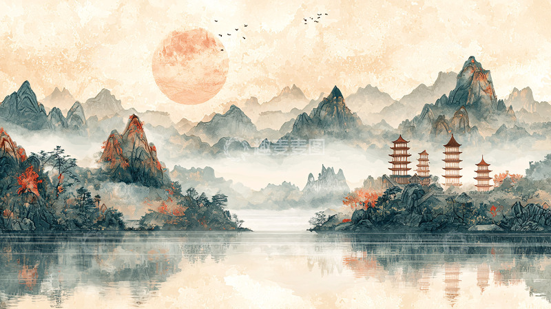 高清大图下载【趣麦麦图】水墨山水远景