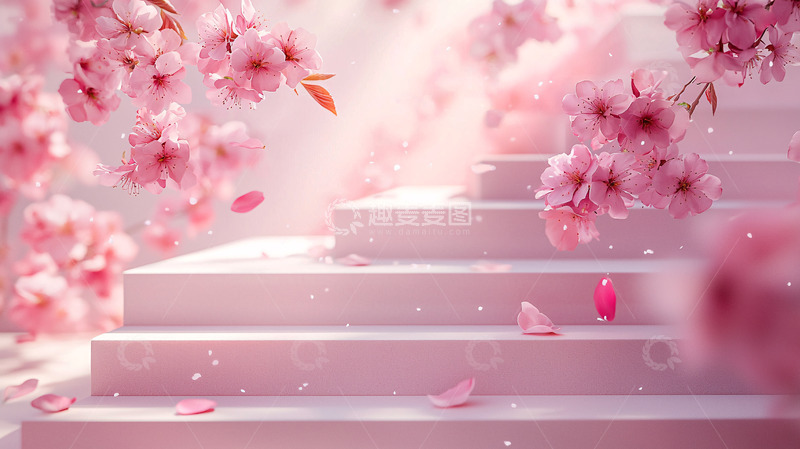 高清大图下载【趣麦麦图】粉色阶梯樱花背景