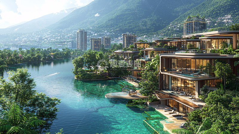 高清大图下载【趣麦麦图】山景湖景别墅群