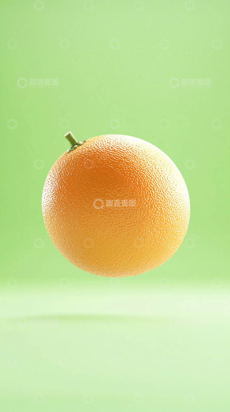 高清大图下载【趣麦麦图】清新绿色背景下悬浮的橙子
