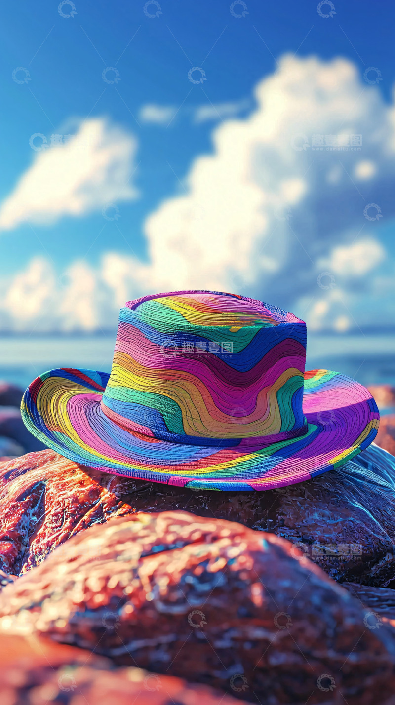 高清大图下载【趣麦麦图】彩虹色遮阳帽