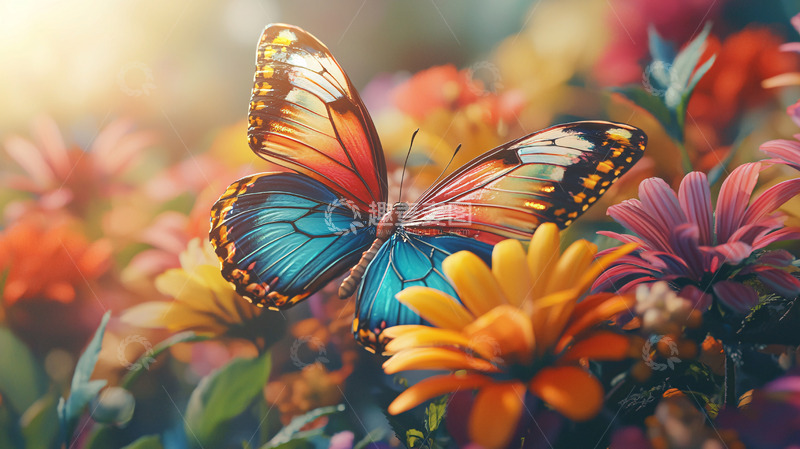 高清大图下载【趣麦麦图】彩色蝴蝶鲜花背景