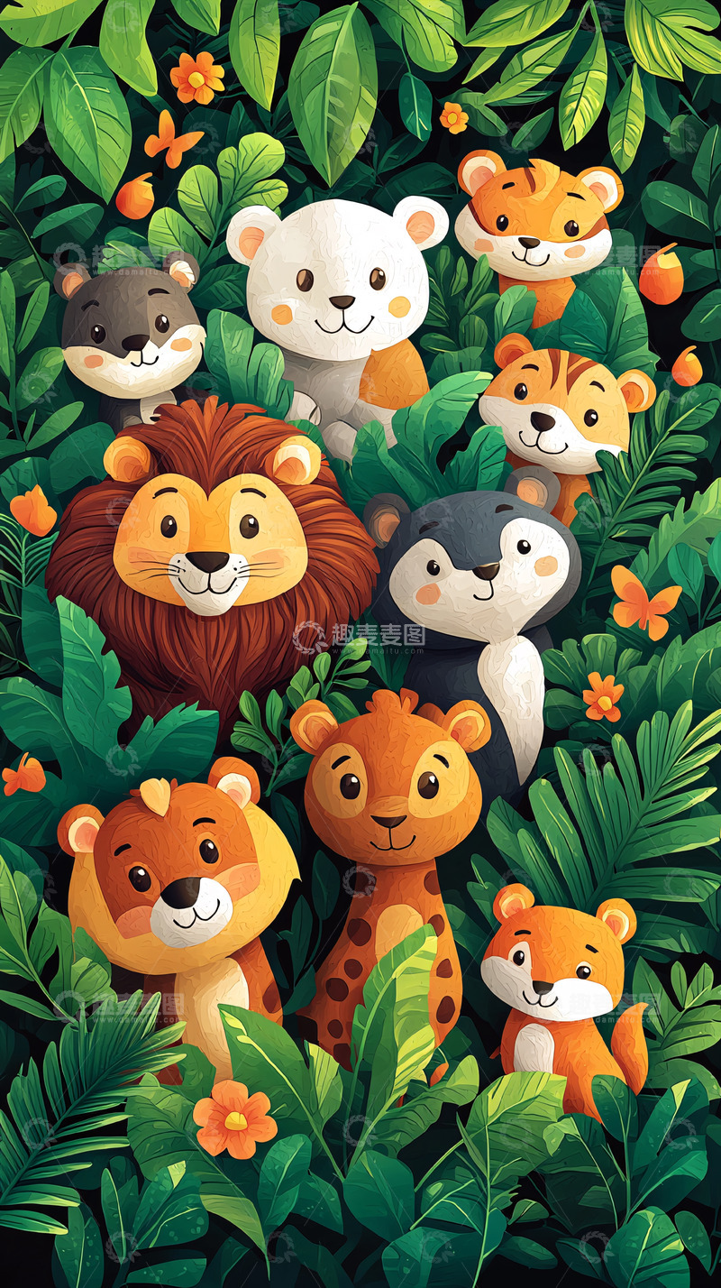 高清大图下载【趣麦麦图】卡通动物丛林