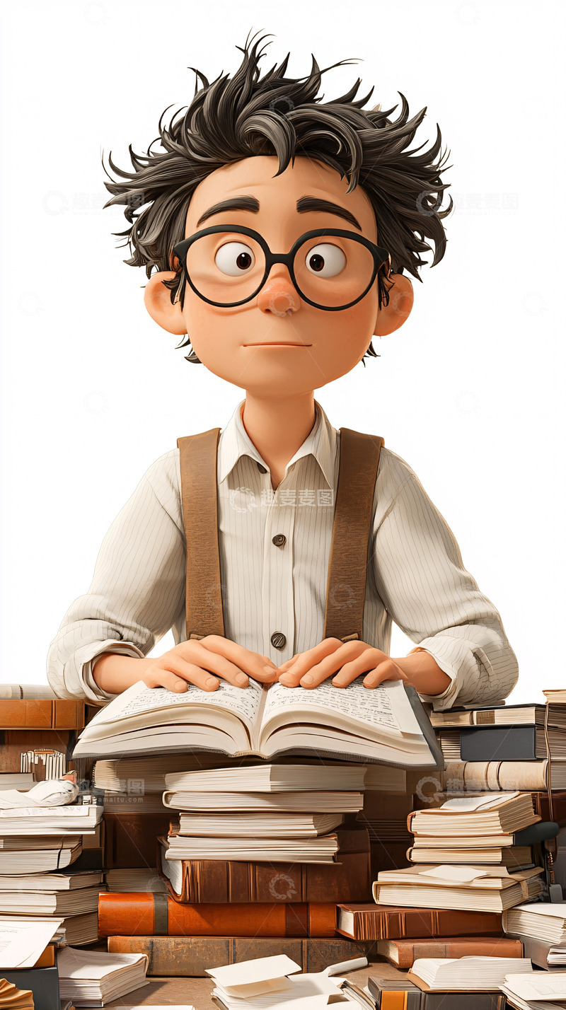 高清大图下载【趣麦麦图】戴眼镜男孩看书