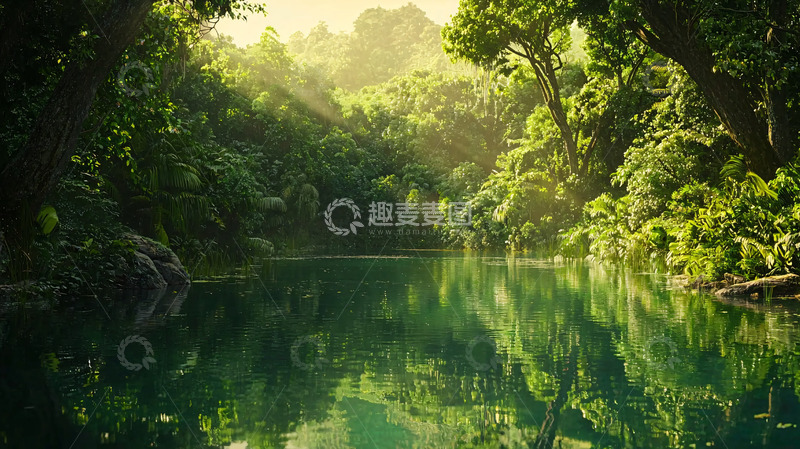 高清大图下载【趣麦麦图】热带雨林河流水域倒影