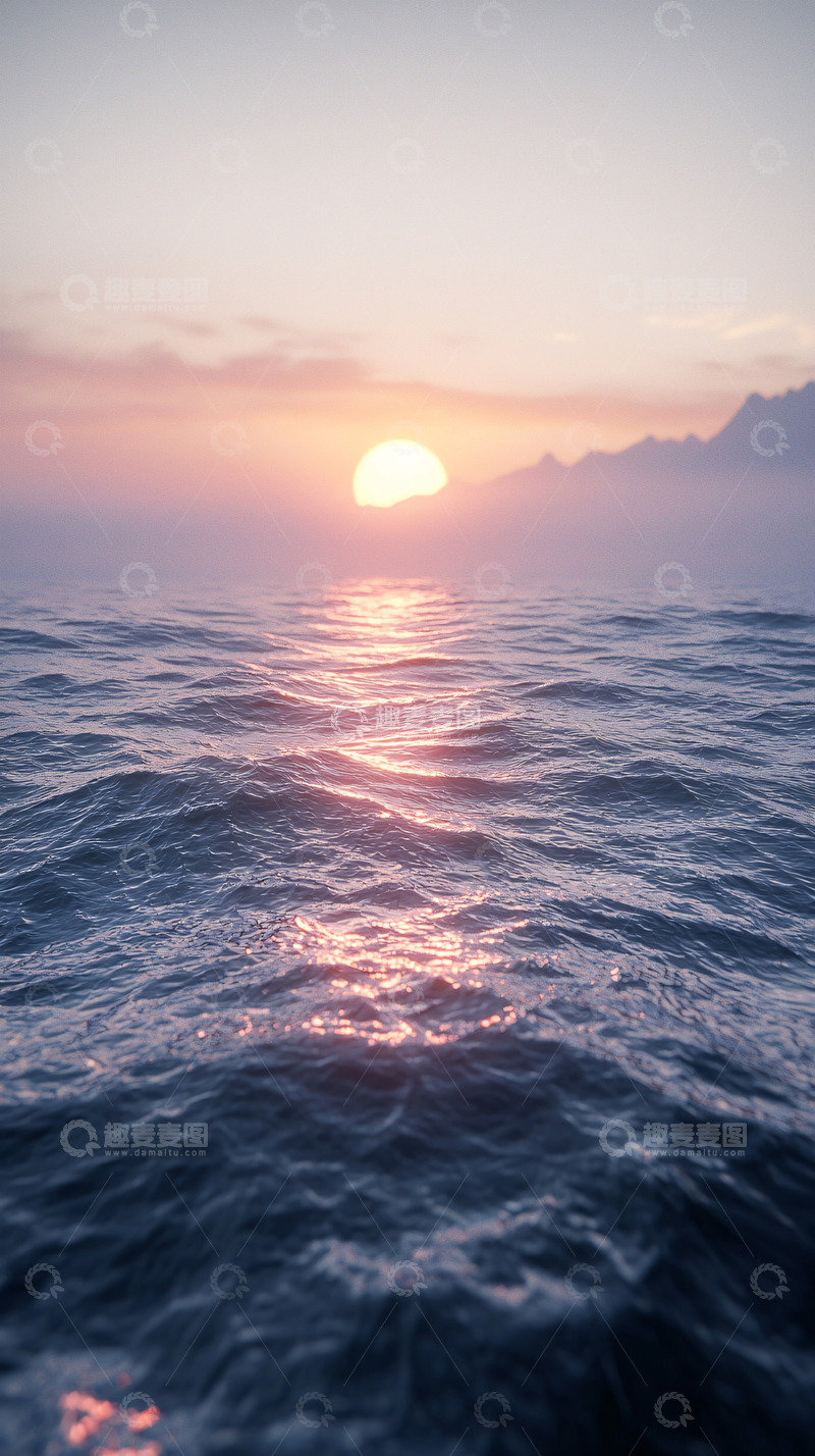 高清大图下载【趣麦麦图】宁静海面日出景色