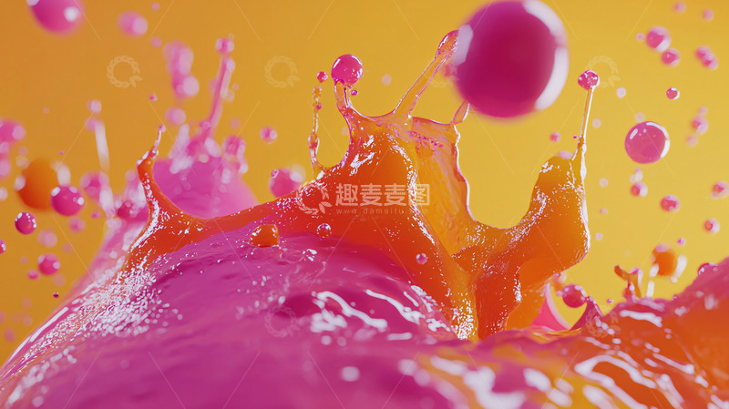 高清大图下载【趣麦麦图】粉色橙色液体飞溅