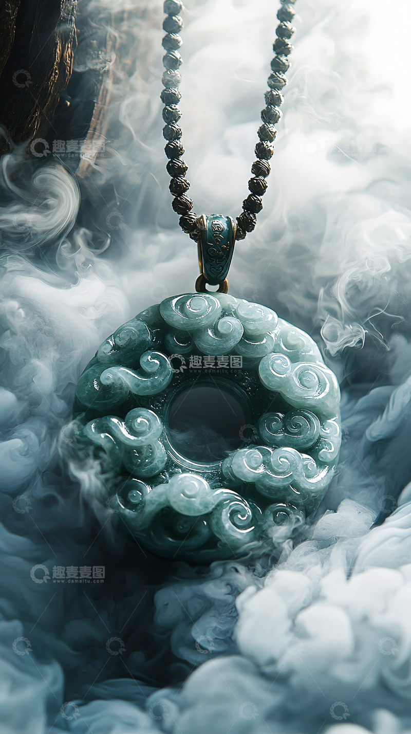 高清大图下载【趣麦麦图】玉石吊坠在云雾中