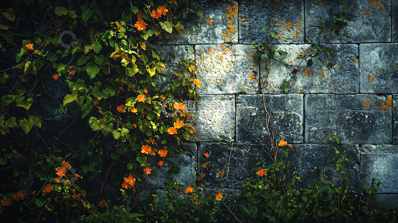 高清大图下载【趣麦麦图】石墙上的爬藤植物
