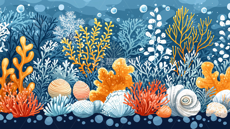 高清大图下载【趣麦麦图】海底珊瑚礁和气泡