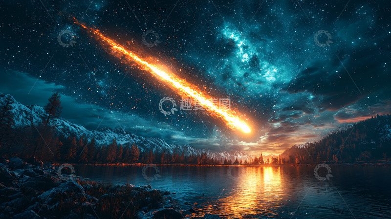 高清大图下载【趣麦麦图】燃烧陨石坠落山林