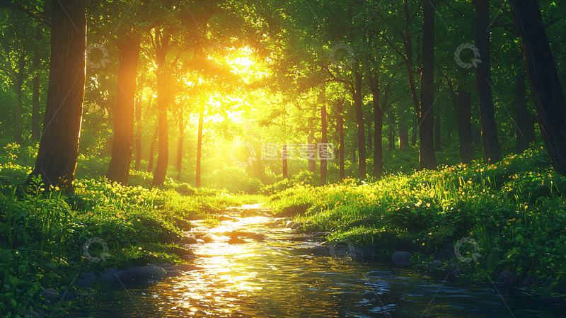 高清大图下载【趣麦麦图】阳光森林小溪