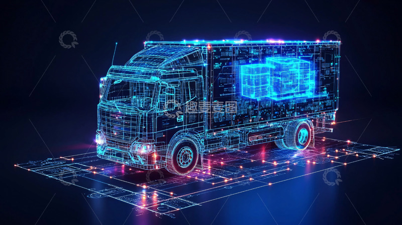 高清大图下载【趣麦麦图】蓝色科技感卡车