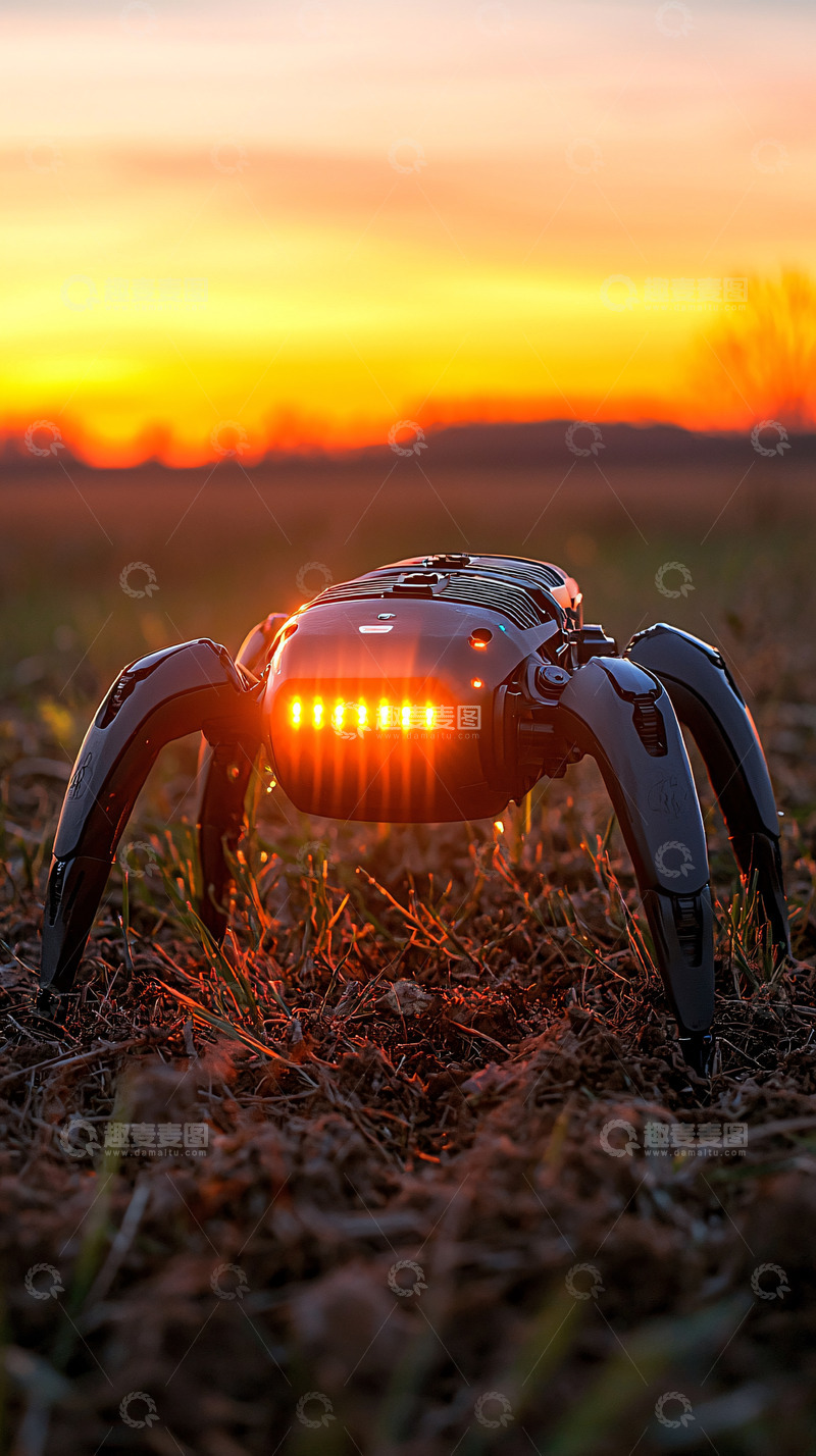 高清大图下载【趣麦麦图】夕阳下八足机器人