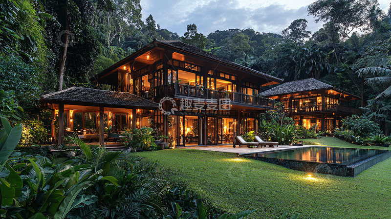 高清大图下载【趣麦麦图】山林别墅夜景