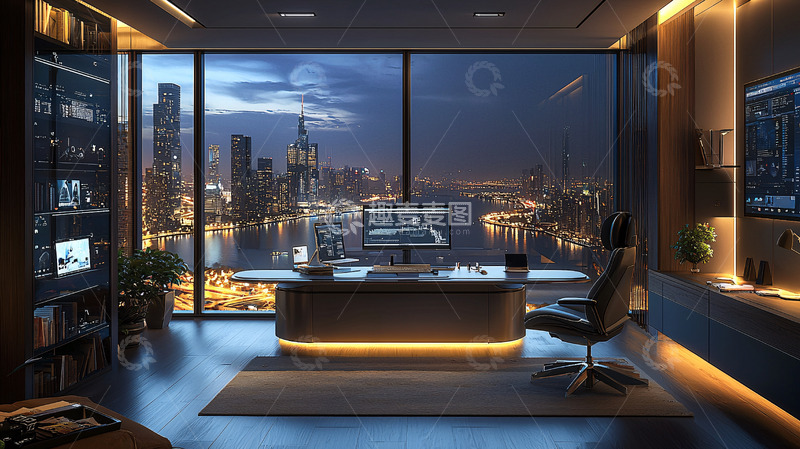 高清大图下载【趣麦麦图】夜景都市高端办公室