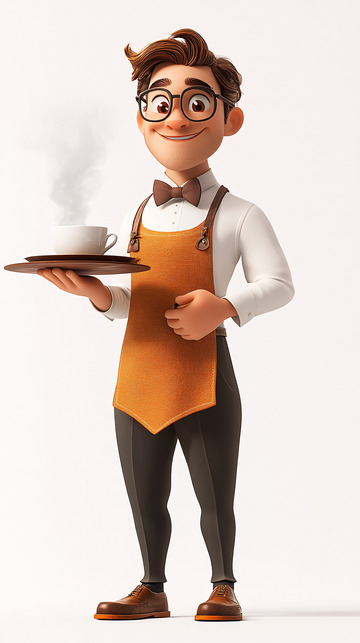 卡通服务员端茶