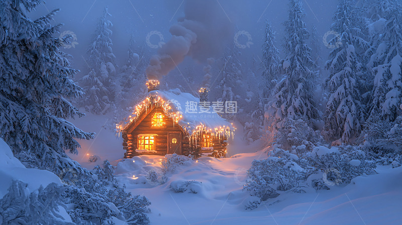 高清大图下载【趣麦麦图】雪夜小屋