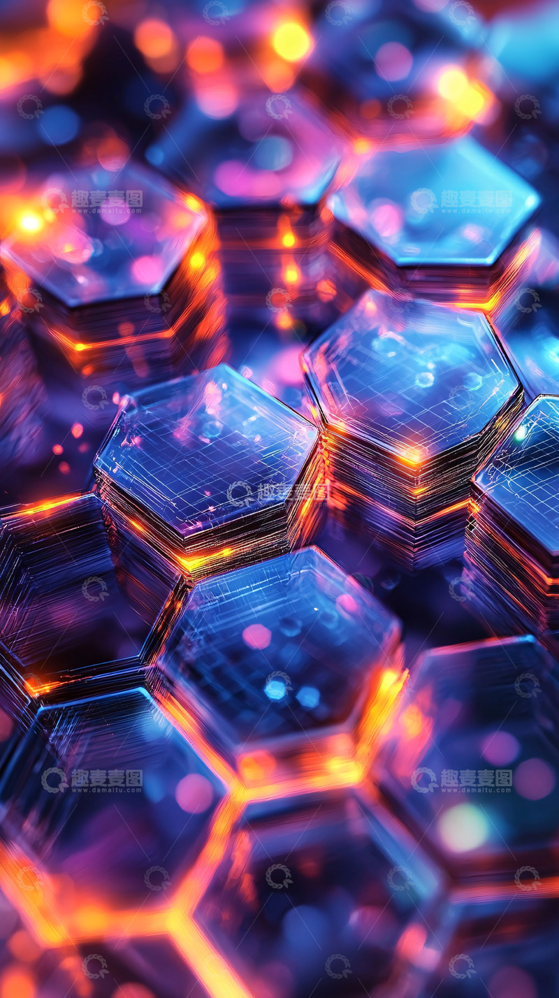蓝色与橙色的科技感六边形