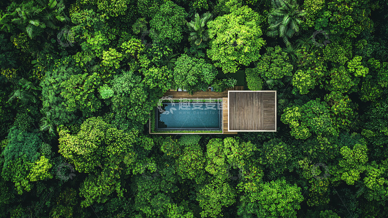 高清大图下载【趣麦麦图】热带雨林泳池鸟瞰图