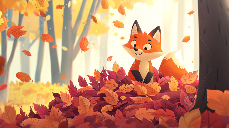 高清大图下载【趣麦麦图】秋天森林里的小狐狸