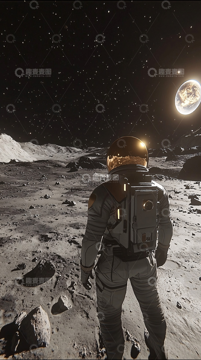 高清大图下载【趣麦麦图】宇航员月球表面眺望地球