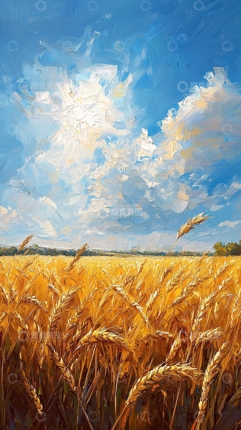 高清大图下载【趣麦麦图】金黄麦田下的蓝天白云