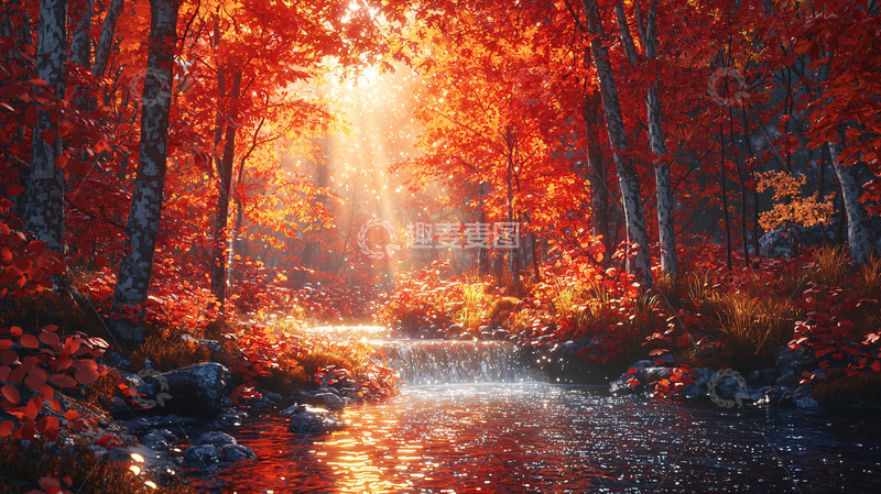 高清大图下载【趣麦麦图】秋日森林溪流阳光