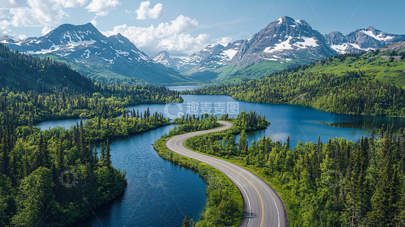 高清大图下载【趣麦麦图】蜿蜒公路穿过湖泊山脉